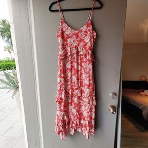 Midi dress print flowers with flounce details